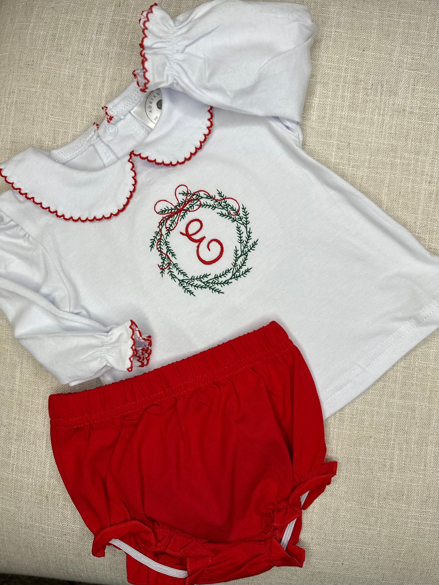 Girls Red Picot Trim Diaper Set