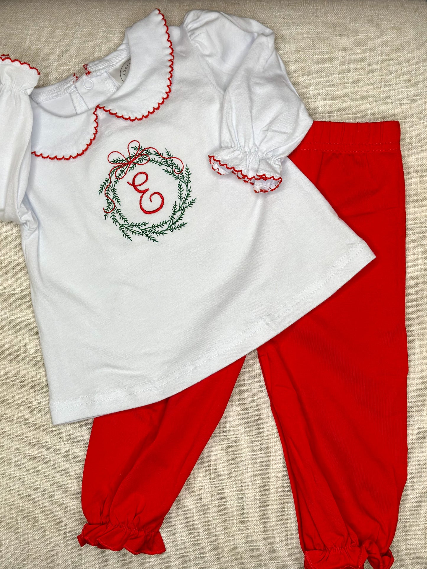 Girls Red Picot Trim Pants Set