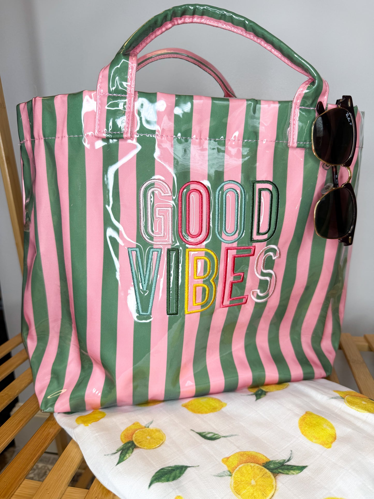Vinyl Waterproof Striped Tote