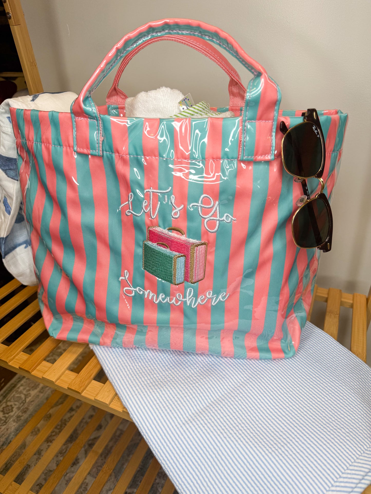 Vinyl Waterproof Striped Tote